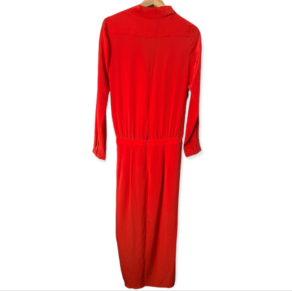MICHELLE MASON Obi Tomato Red Silk Lace Wrap Drape Dress - Picture 7 of 8